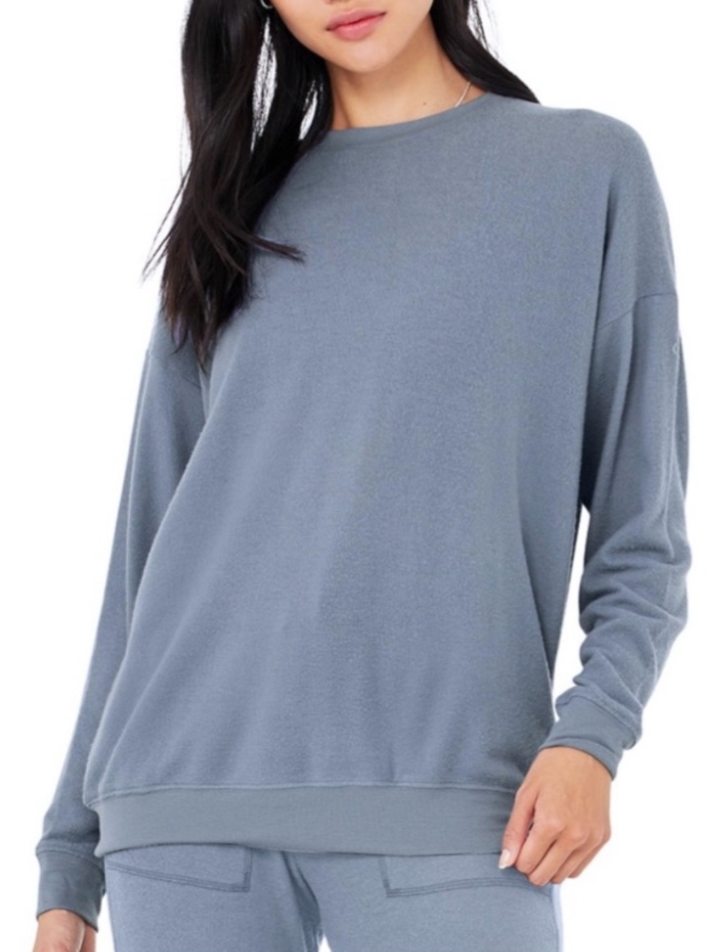 alo Yoga Soho Pullover Sweatshirt Oversized Crew Blue M/L